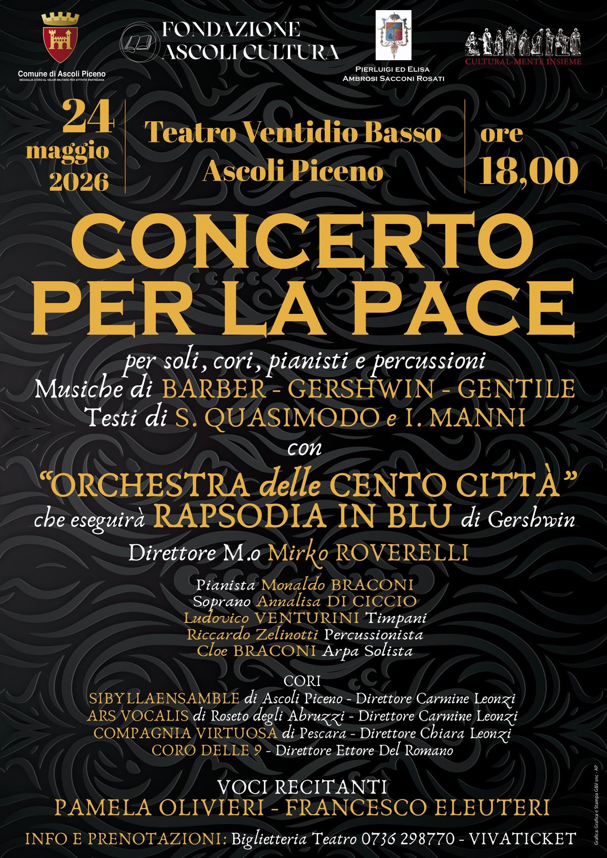 Locandina del Concerto per la Pace — Teatro Ventidio Basso, Ascoli Piceno, 24 maggio 2026