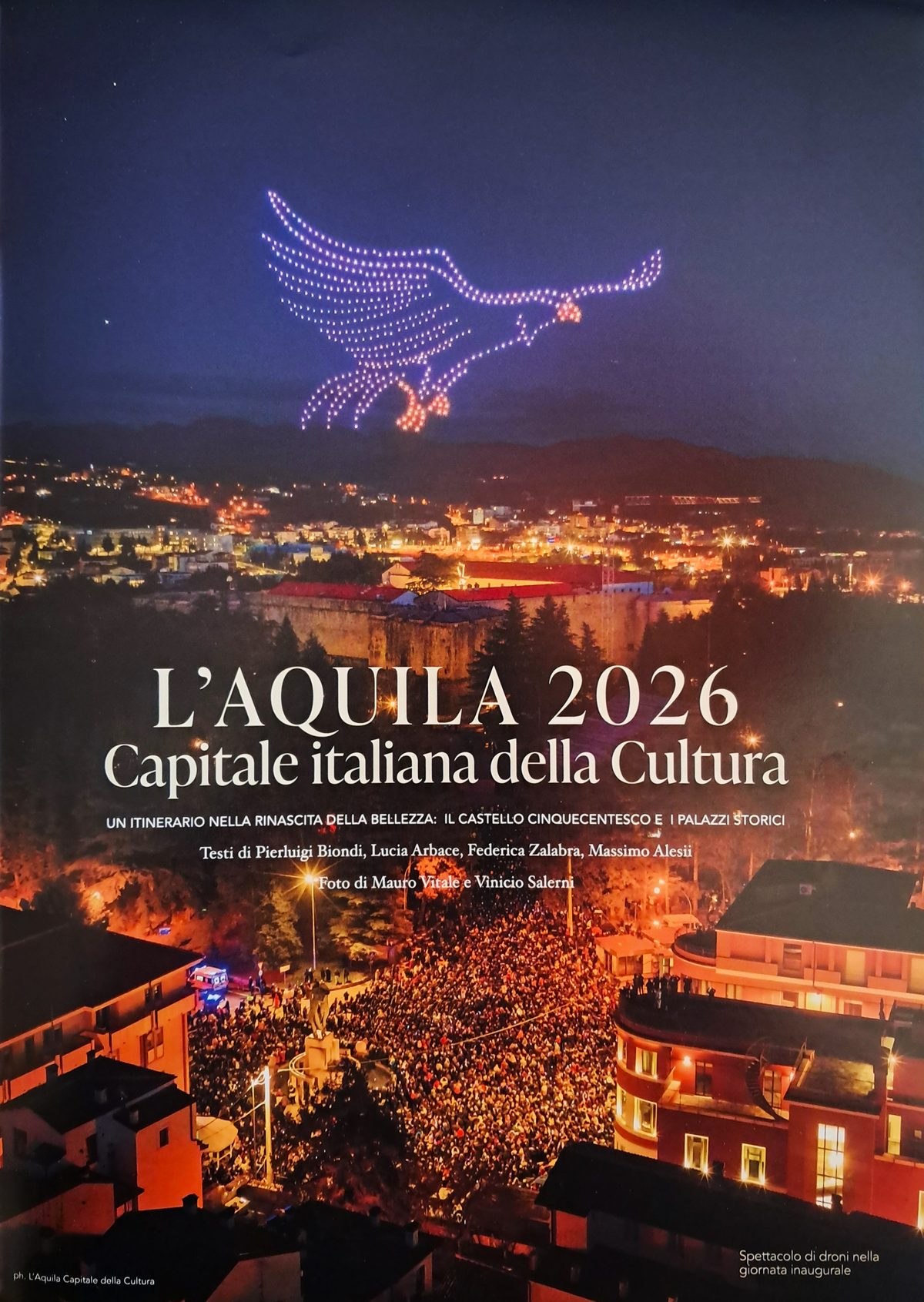 L'Aquila 2026 — Capitale italiana della Cultura — spettacolo di droni nella giornata inaugurale